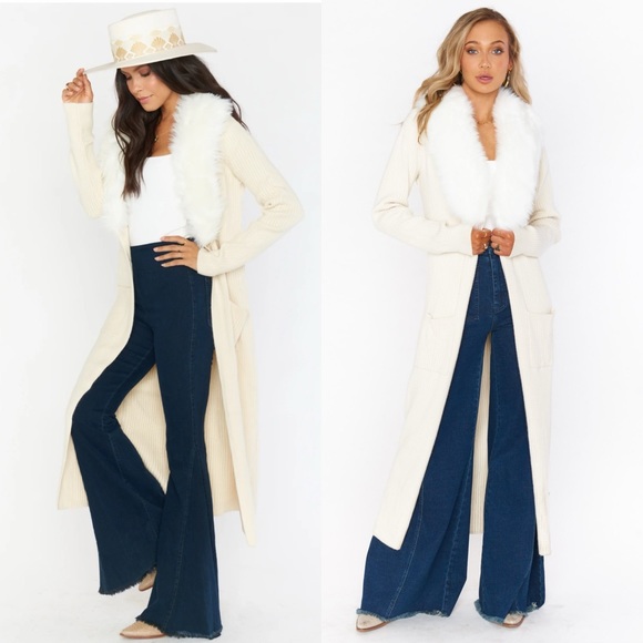 Show Me Your MuMu Sweaters - Show Me Your MuMu Cream Faux-Fur Collar Long Cardigan